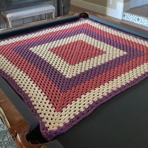 Granny Purple & Cream Crocheted Throw